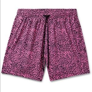 AMIRI Pink Leopard Print Swim Trunks Shorts, Size Large